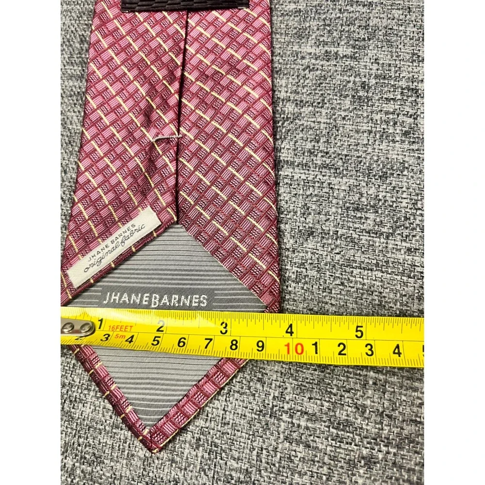 Jhane Barnes Mens Silk Tie Burgundy Geometric Woven Made in Japan
